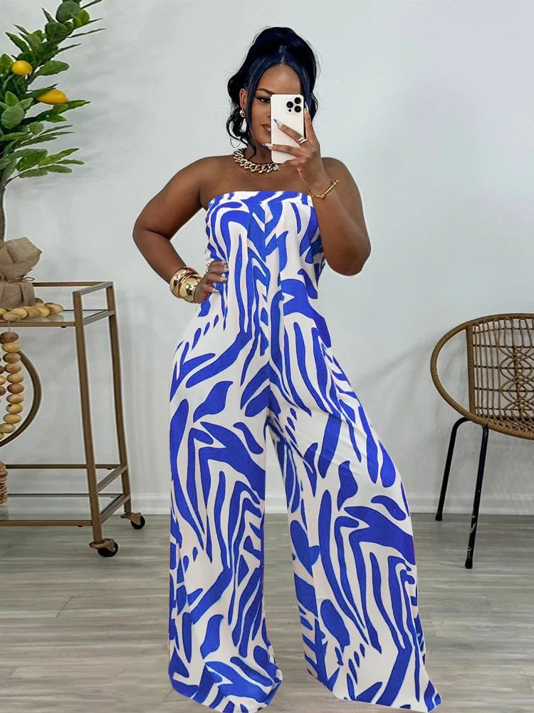 Wmstar Jumpsuit Women Summer Off Shoulder Open Back Print Color Sexy Loose Bandage Rompers Summer Wholesale Dropshipping 2024