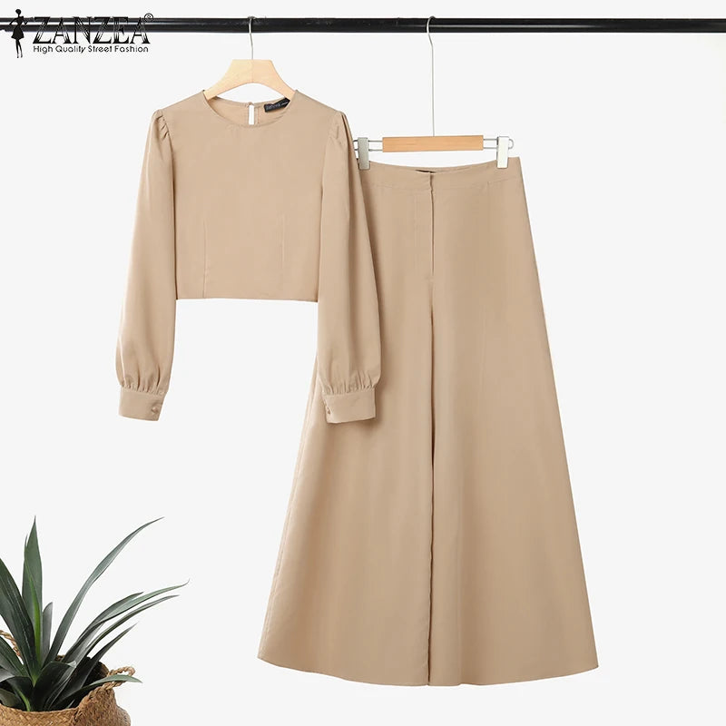 2025 Autumn Pant Sets ZANZEA Fashion 2PCS Women Outfits Solid Tracksuits Suit Long Sleeve Blouses Wide Leg Trousers 2 Piece Set