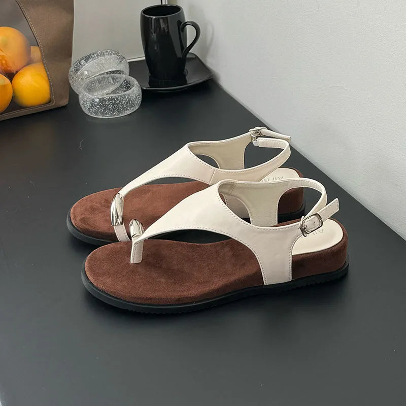 Spring Summer Fashion Metal Ladies Wedges Sandals Shoes Female Buckle Strap Women Wedges Sandals Heeled Shoes Flip flops