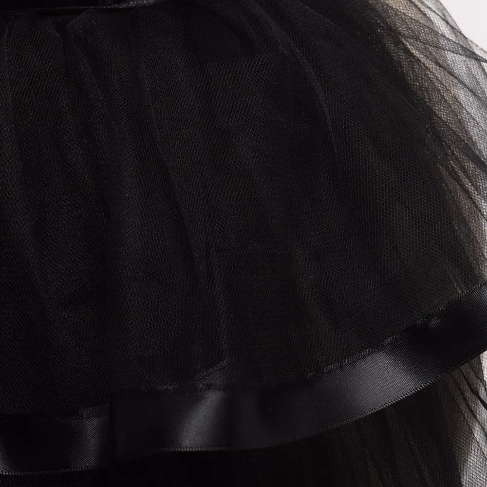 Women Punk Puffy Ruffle Tutu Bustle Skirts Sexy Steampunk Cocktail Party Tie-on Overskirt Gothic Tulle Skirt for Female