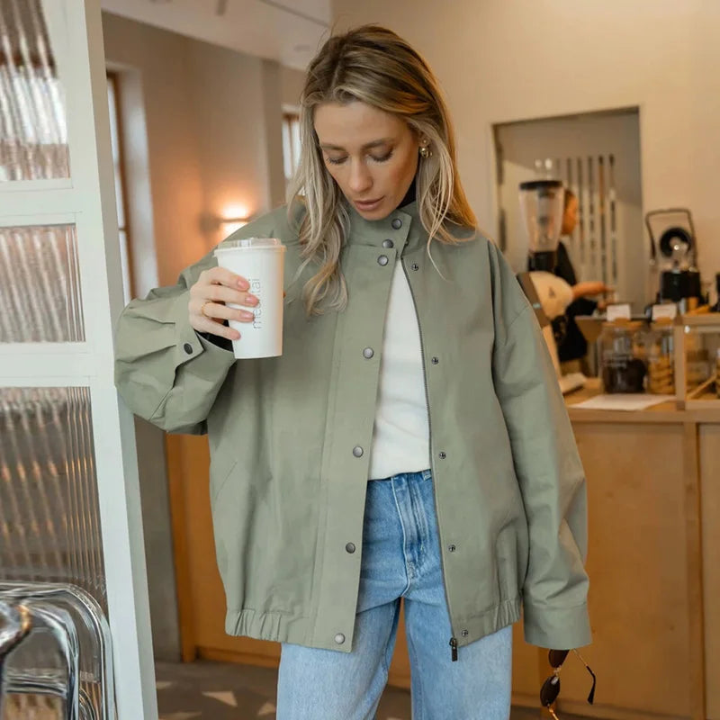 Elegant Stand Collar Single Breasted Jacket for Women