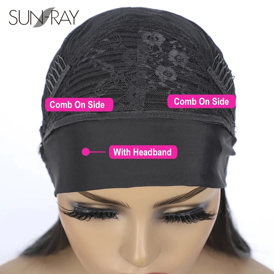 Short Curly Pixie Cut Headband Wig Water Wave Remy 100% Brazilian Human Hair Scarf Wigs For Women Machine Made Long Straight Wig