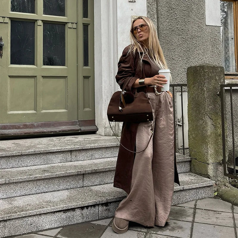 Fashion Women's Straight Pants Solid High Waist Pockets Wide Leg Long Trousers Female Lady Jumpsuit Pant High Street Wears 2025
