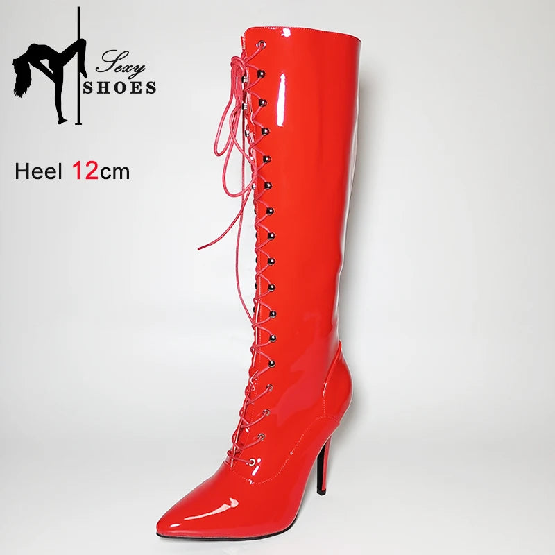 Patent Leather Stiletto Knee High Boots