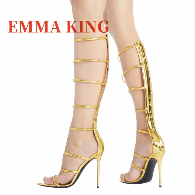 Knee-High Gladiator Sandals with Buckle Straps for Women