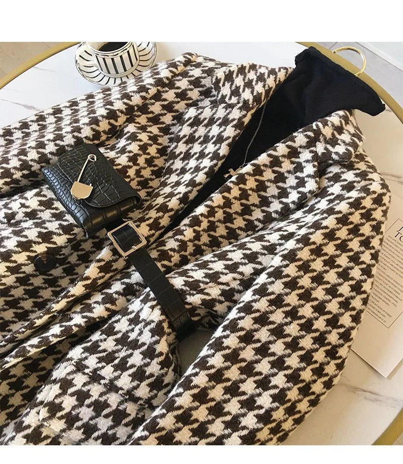 Thick Plaid Blazer Women Wool Coat 2025 New Spring And Autumn Suit Jacket Female Tide Ins Woolen Coat Blazer Femme Tops Outerwe