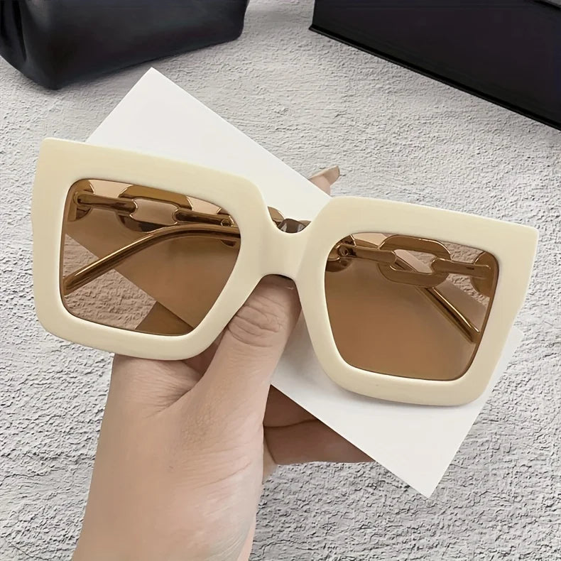 2pcs Luxury Oversized Fashion Sunglasses for Women - Large Square Frame with Anti-Glare Lenses, Golden & Rose Golden Accents