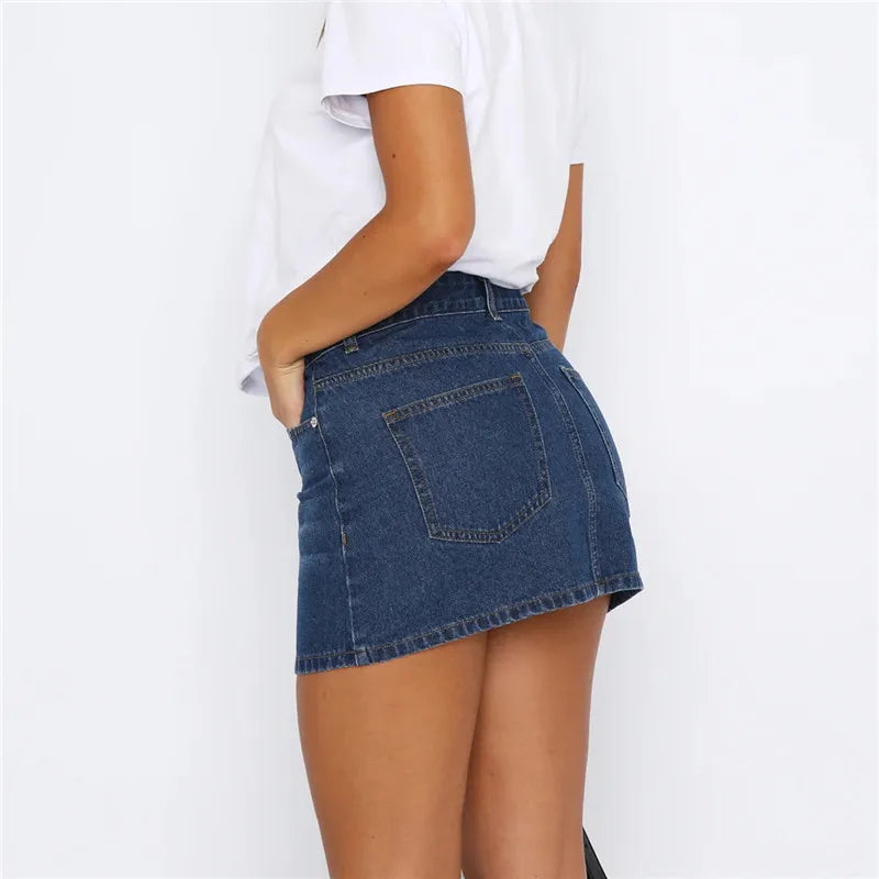 Imcute Women Y2k Denim Mini Skirt Fashion Low Rise A-Line Slim Fit Button Up Summer Trendy Short Jean Skirt with Pockets