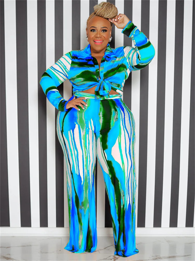 Wmstar Plus Size Two Piece Outfits Women Fall Clothing Tie Dye Top and Pants Leggings Matching Set Wholesale Dropshipping 2022