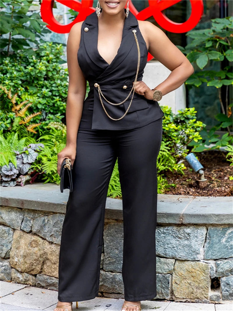 Elegant Sleeveless V-Neck Blazer Jumpsuit for Women