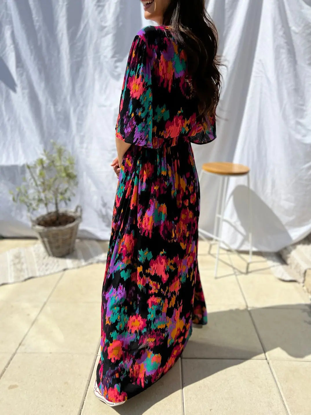 2023 Summer Elegant V-Neck Belt-Printed Long Dress From Amazon's Independent Store Wish Asia Exquisite Craftsmanship Slim Fit