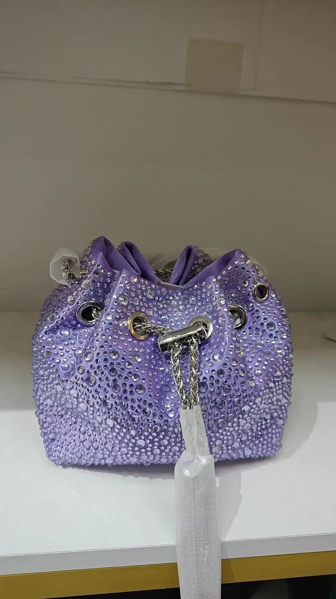 Crystal Shiny Diamonds Bucket Bag Fashion Women Handbag Metal Ring Handle Evening Bag Wedding Party Clutch Purse Crossbody Bag