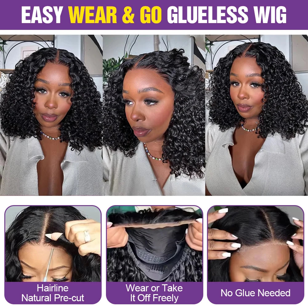 100% Human Hair wigs Glueless Deep Wave Bob Wigs 13x6 Transparent Lace Frontal Wig 16 inch Kinky Curly Short bob Wig of Women