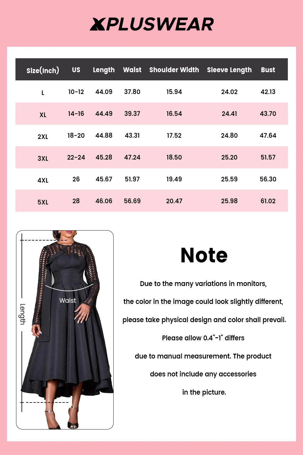 Plus Size Valentines Black Round Neck Long Sleeve Cut Out Pleated Midi Dresses