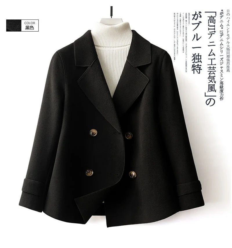 High-Quality Double-Sided Woolen Coat For Women 2024 New Short With Temperament Doll Neck Mother's Outfit Woolen Coat Female Red