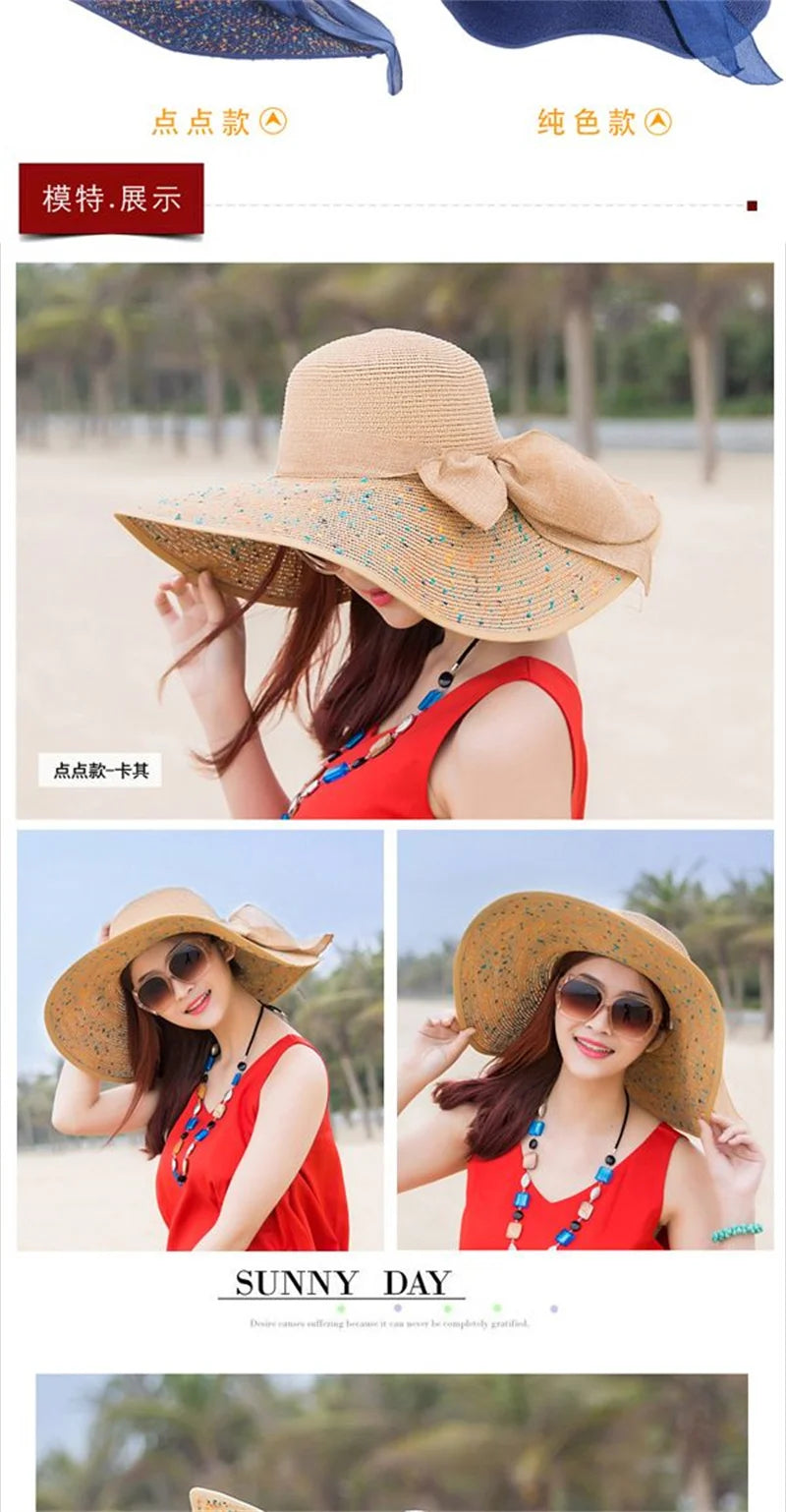 Hat Big-brimmed Cool Hat Women's Summer Sun Visor Sun-Proof Foldable Straw Hat UV-Proof Beach Sun Hat Summer Face Covering