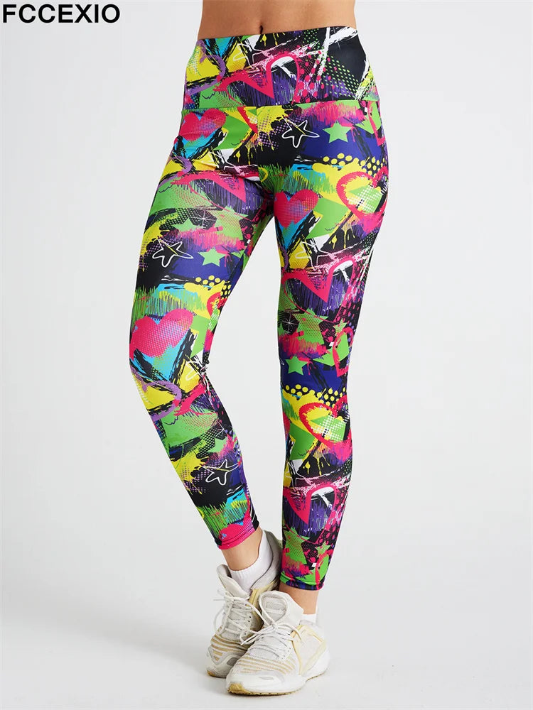 FCCEXIO Hot New Women Leggings Red Lip Love Digital Print Patchwork Fitness Legging Push Up Workout Leggins Pants Sexy Pants