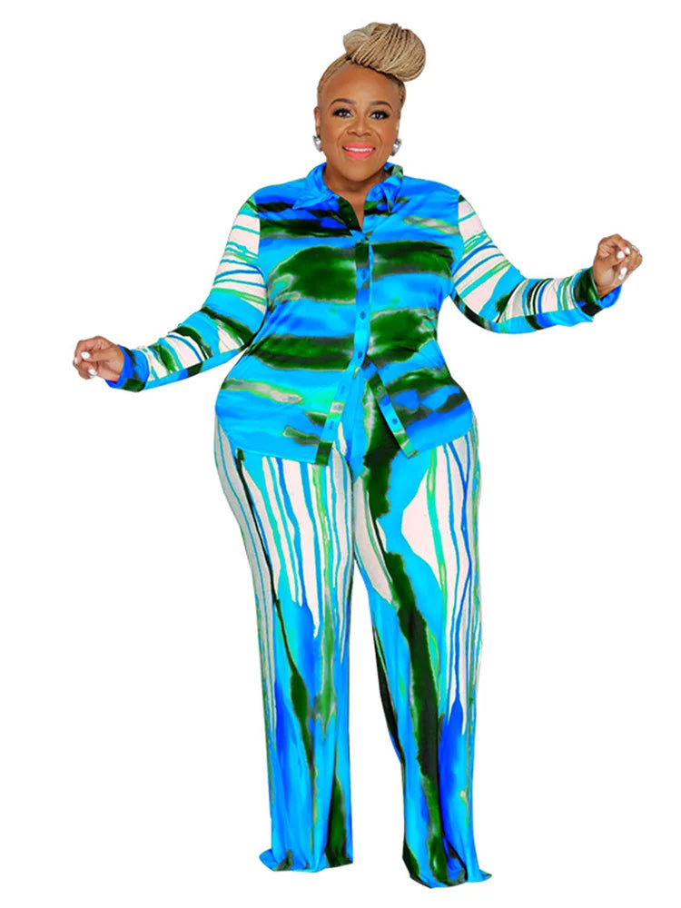 Wmstar Plus Size Two Piece Outfits Women Fall Clothing Tie Dye Top and Pants Leggings Matching Set Wholesale Dropshipping 2022