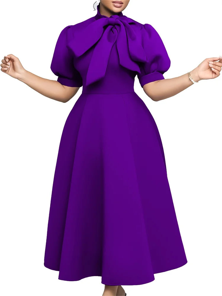 Wmstar Plus Size Dresses for Women Elegant Fashion Office Lady with Bow Maxi Dress New in Summer Clothes Wholesale Dropshipping