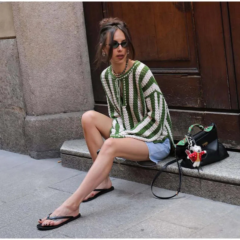 Cotton Blend Striped Sweater
