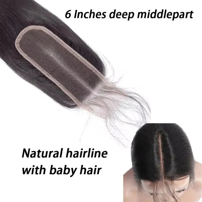 2x6 Transparent Lace Closure Straight Human Hair 10-20 Inch Brazilian Virgin Natural Black Hair 1PC