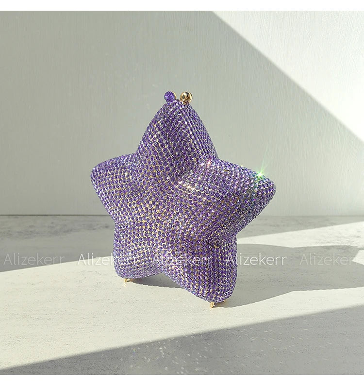 Alizekerr Star Shaped Crystal Evening Bags Women Boutique Gorgeous Sparkling Rhinestone Mini Metal Clutch Purses Wedding Party