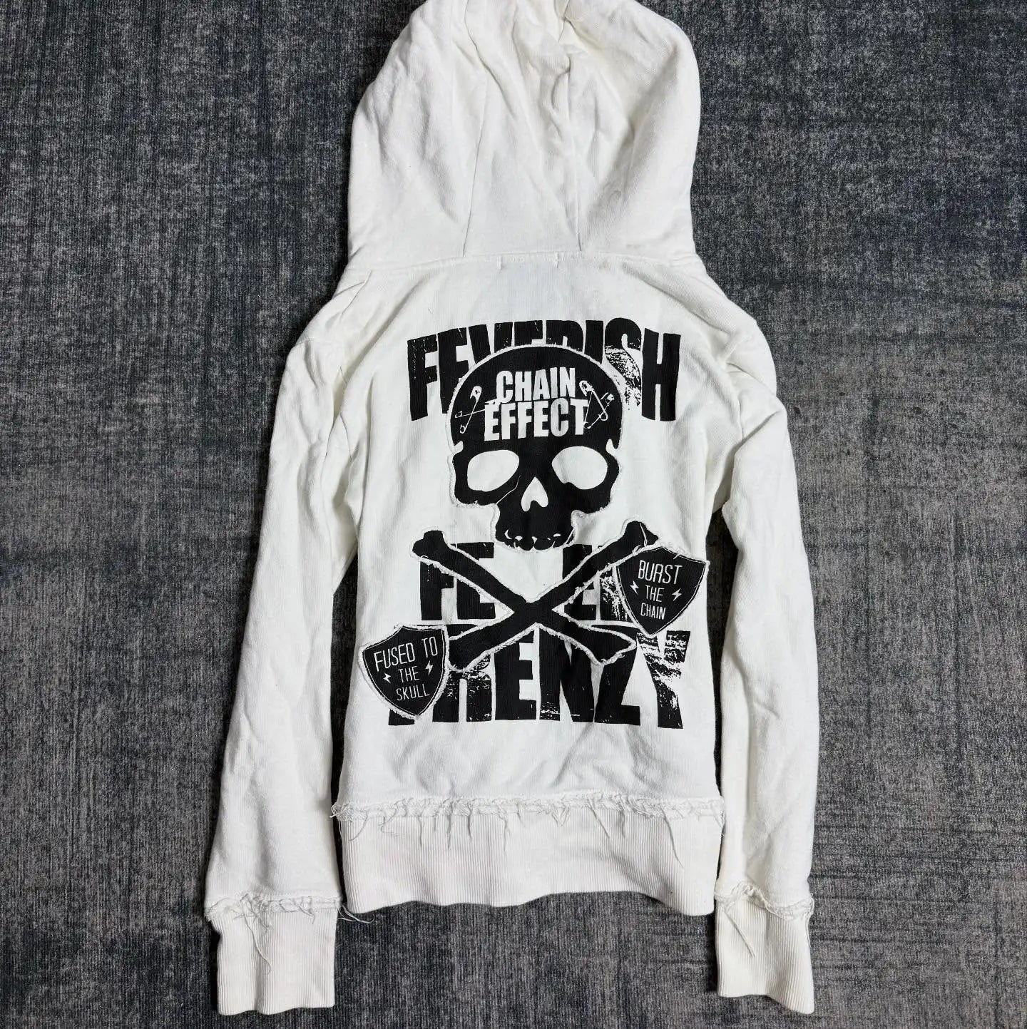Retro Dark Style Zipper Hoodie Y2K Clothes Mens Womens Hip Hop Skull Patch Embroidery White Oversized Sweatshirt Casual Jacket