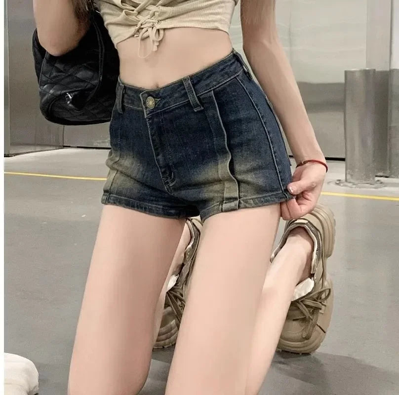 Retro Washed Denim Shorts Women Summer Hot Sale Of The Season New Straight Leg High Waist Slimming Versatile Hot Pants Casual Co