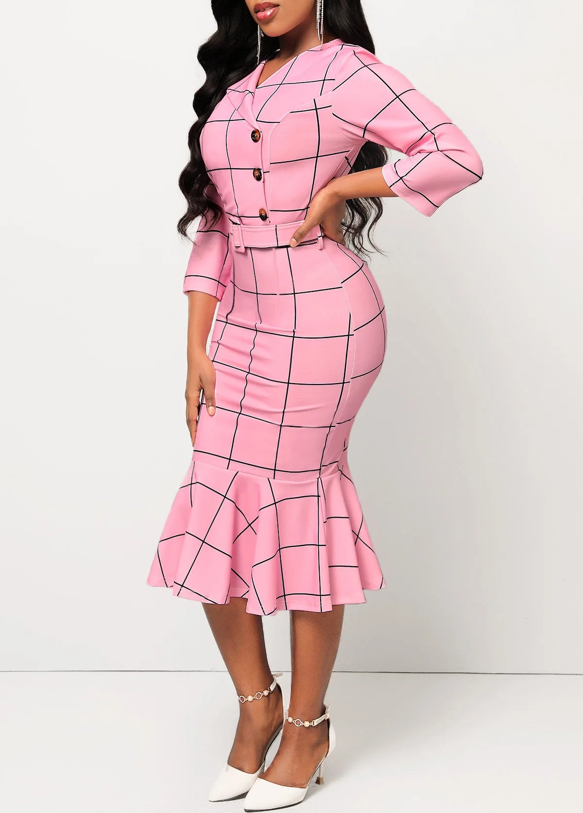Sexy fashion solid color seven-quarter sleeve small V-neck women's dress SMR12189