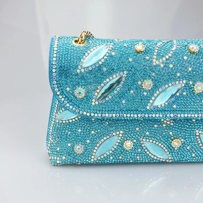 New Cross-Border High-End Feel Large Brick Socialite Style Diamond Underarm Handbag Embroidered Color Diamond Chain Chinese Dres