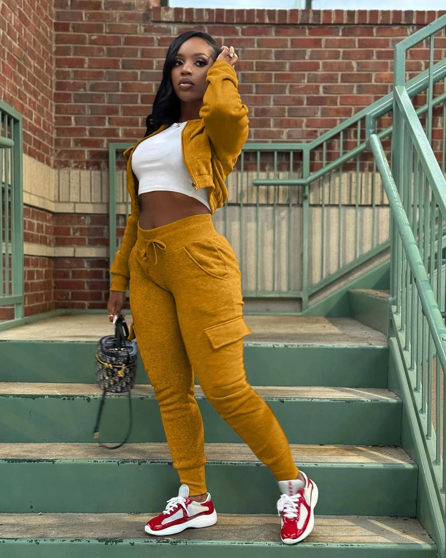 Winter Autumn Cargo Pants Outfit Set Sexy Women Two Pieces Elegant Club Matching Set Lady Casual Tracksuit