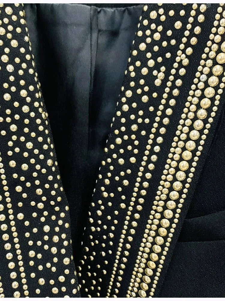 HIGH STREET Newest 2024 Stylish Designer Jacket Women's Metal Sheets Beading Belted Shawl Collar Blazer