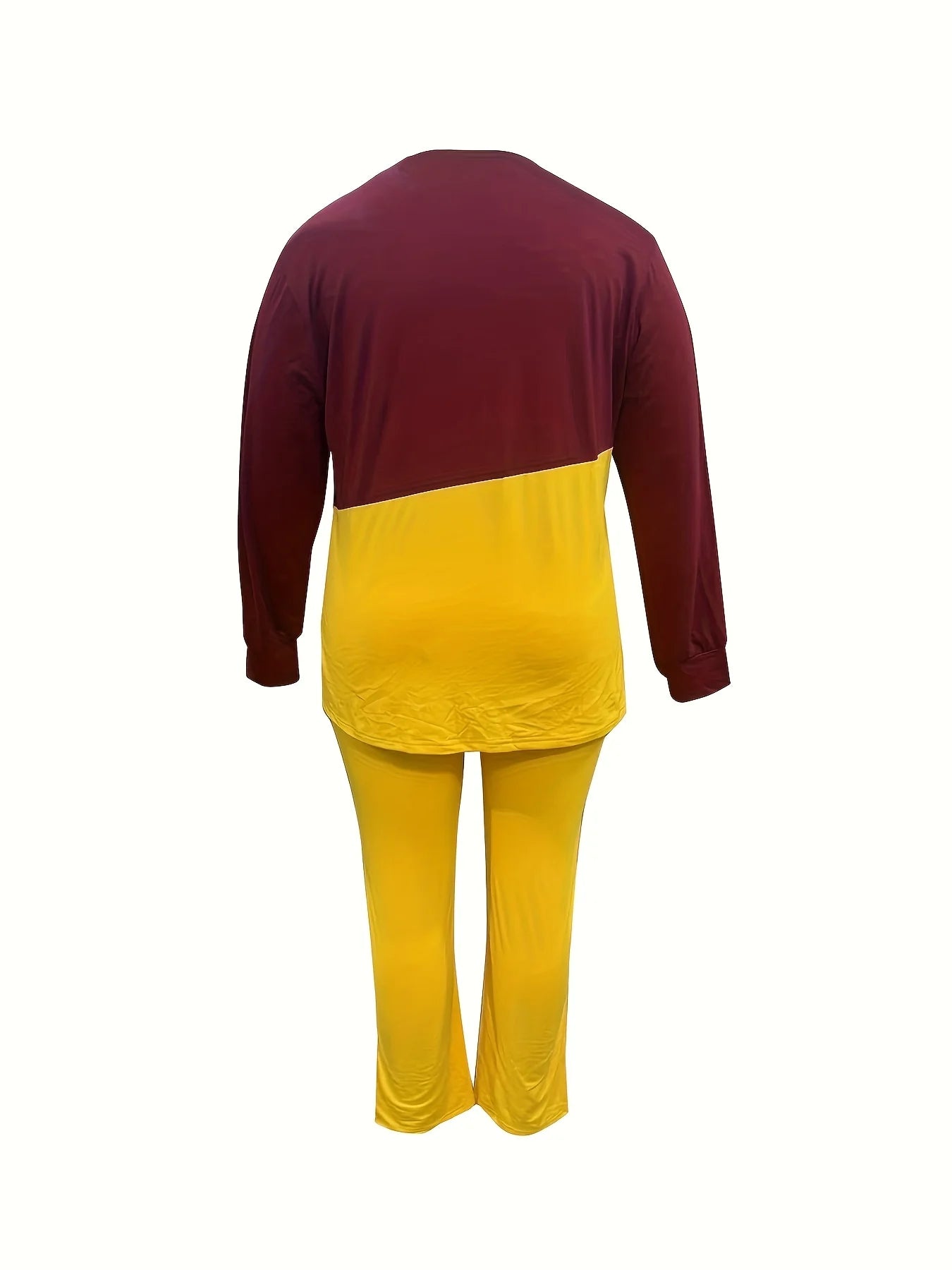 Women's large size fashion long sleeve trousers suit red yellow double color