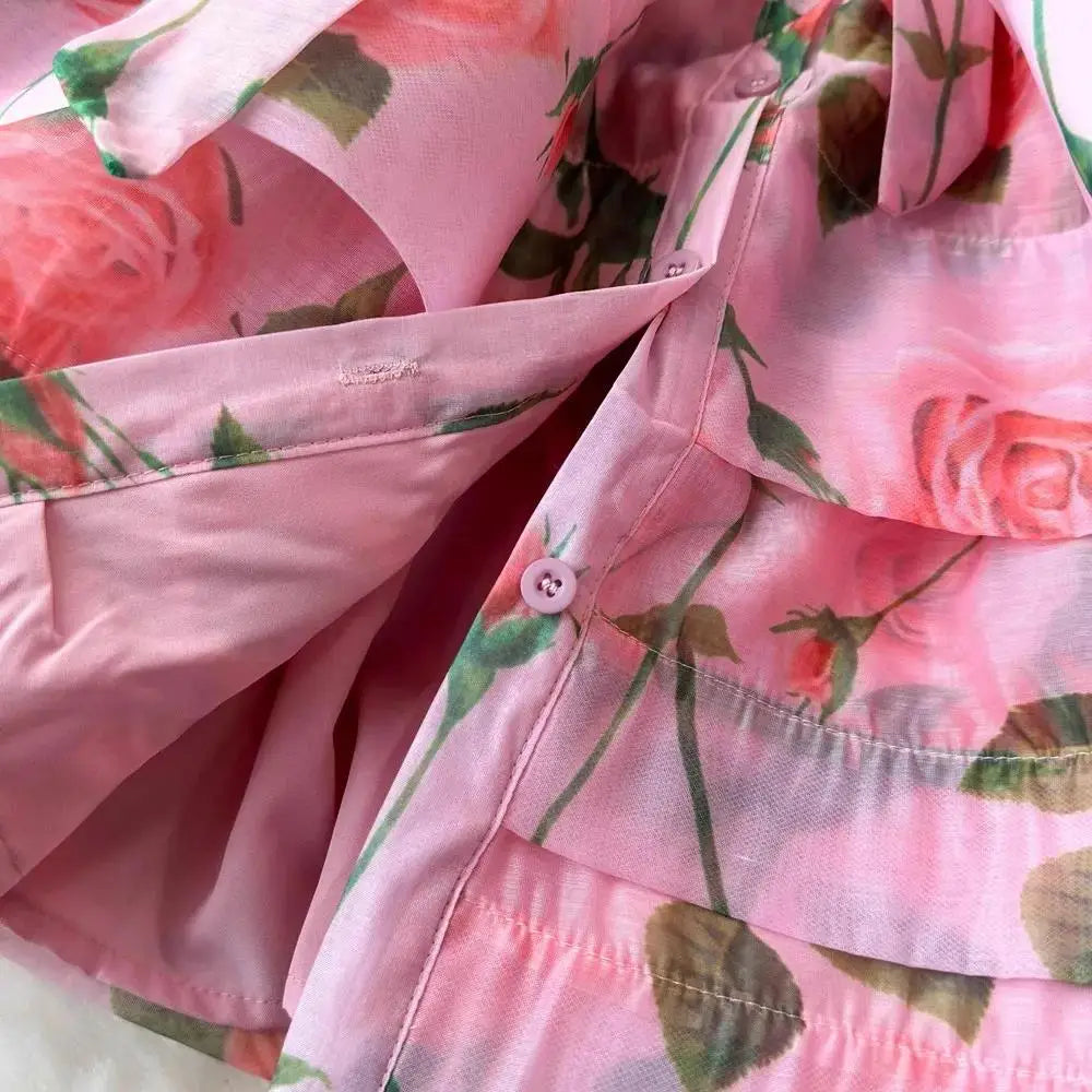 Women Lantern Sleeve Floral Print Lace Up Belt Summer Ball Gown Cute Dress Holiday Gorgeous Flower Ruffles Layer Cake Mini Dress