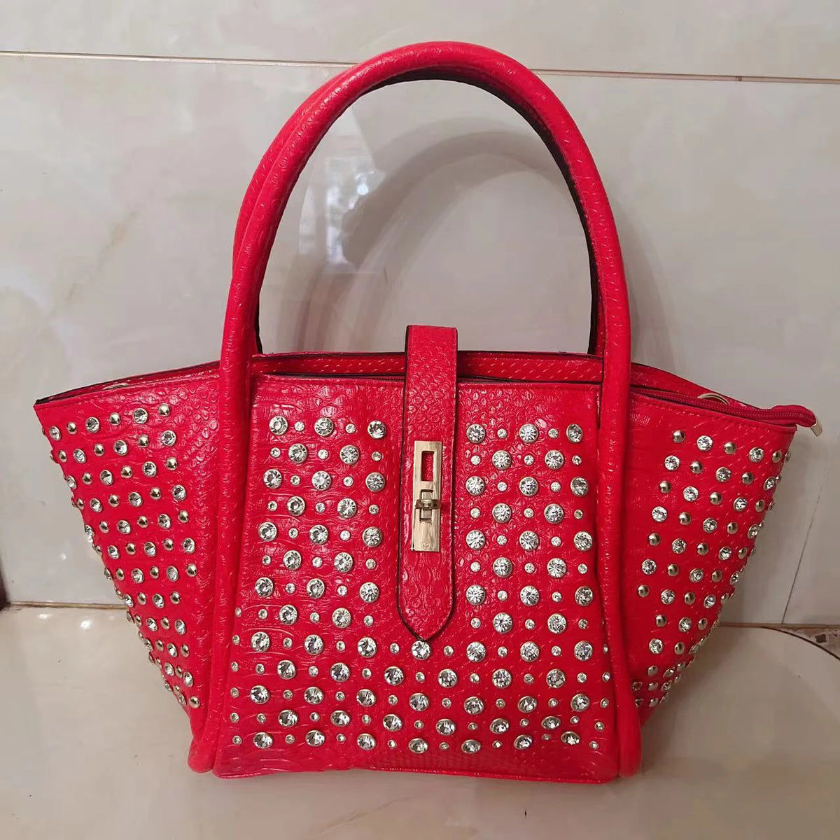Rhinestone Patent Leather Crossbody Handbag for Women