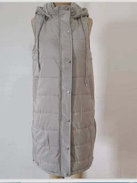 Warm Hooded Longline Sleeveless Vest Coat for Women
