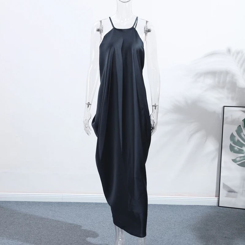 Sexy Halter Women's Dressess Elegant  Lace Up Backless Sleeveless Oversize Dress Female Summer New Lady Party Robes