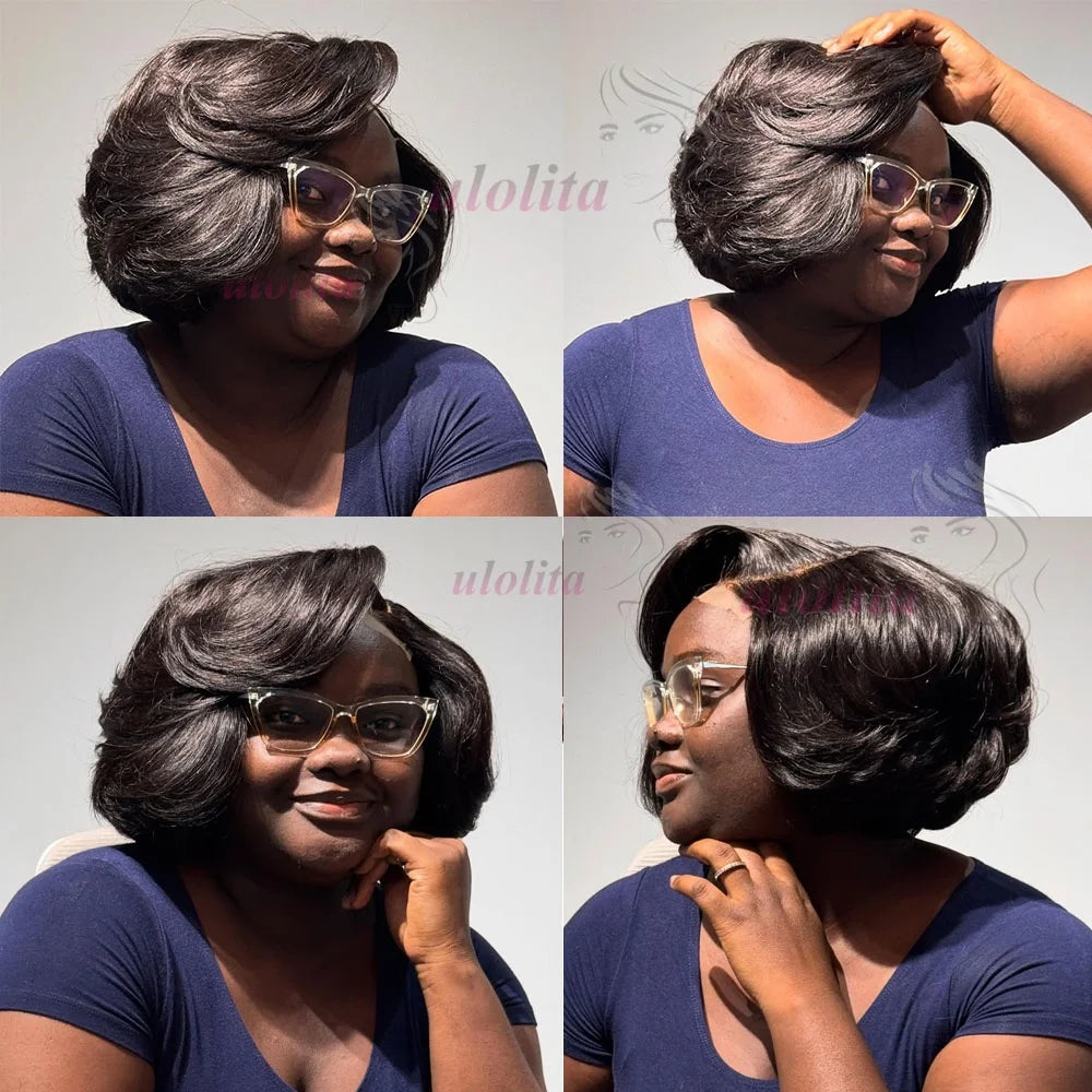 Layered Cut Straight Bob Wig Natural Color Lace Closure Wig Wear and Go 4x4/13x4 Glueless Wig Free Part Minimalist Lace Bob Wig