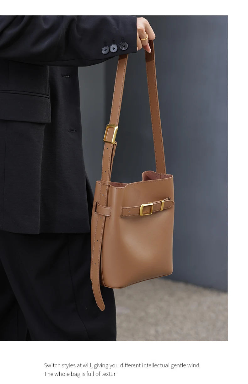 Cow Split Leather Bucket Bag Women Vintage messenger High Quality Simple Handbag Lady Shoulder Bag Luxury Female Crossbody Bags