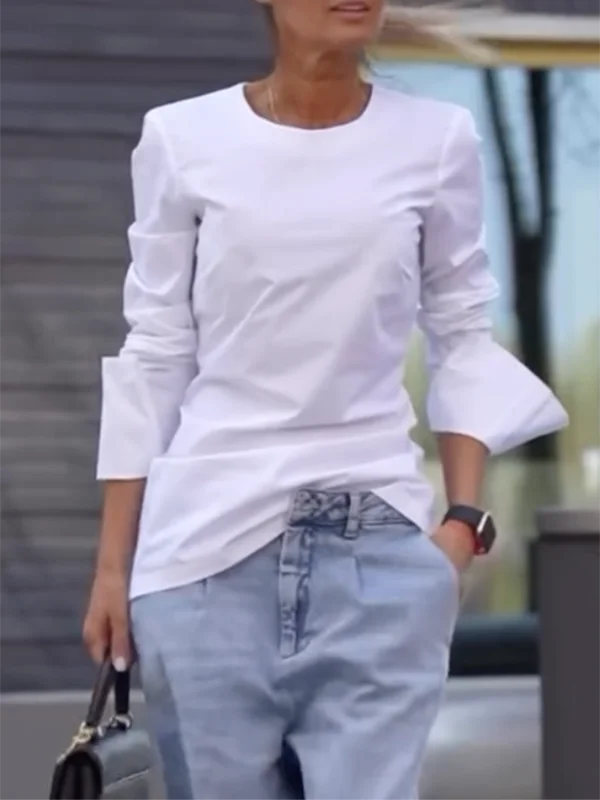 Krisstarsgirl 2025 New Casual T-shirts for Women Summer Fall Cotton Long Sleeves Simple Tee Shirt Clothes for Woman Street Wear