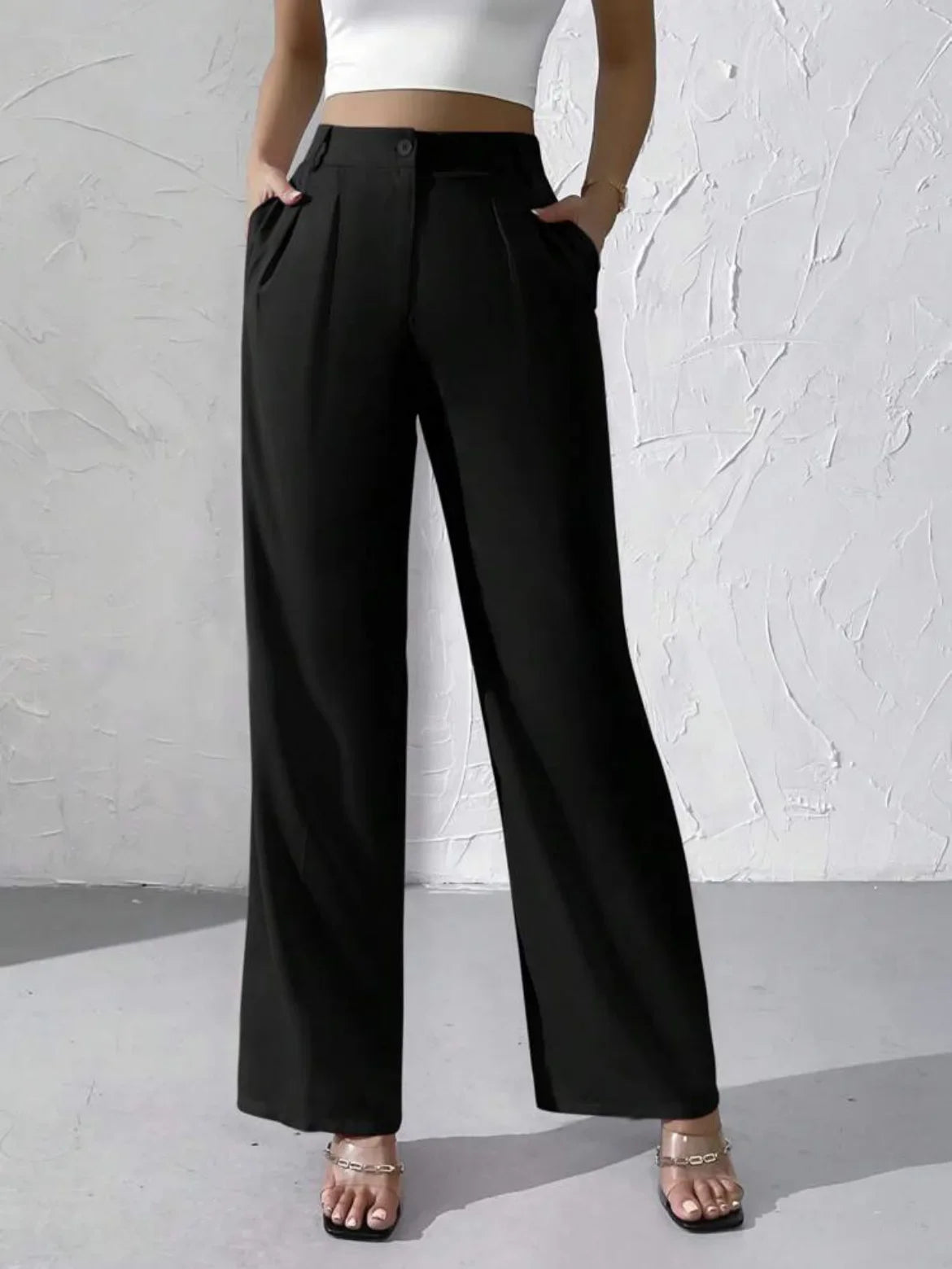 Elegant Pure Color Draped Wide Leg Suit Pants for Women High Waist Long Trousers Fashionable Business Casual Loose Fit