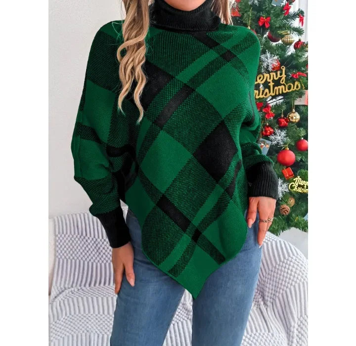Casual Christmas Sweater Women Clothing Color Contrasting Checkered High Collar Long Sleeve Hooded Tops Y2k 2024 Autumn/Winter
