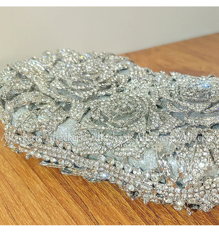 Alizekerr Rose Crystal Evening Clutch Bags Women New Luxury Boutique Sparkling Diamond Flower Purses And Handbags Wedding Party