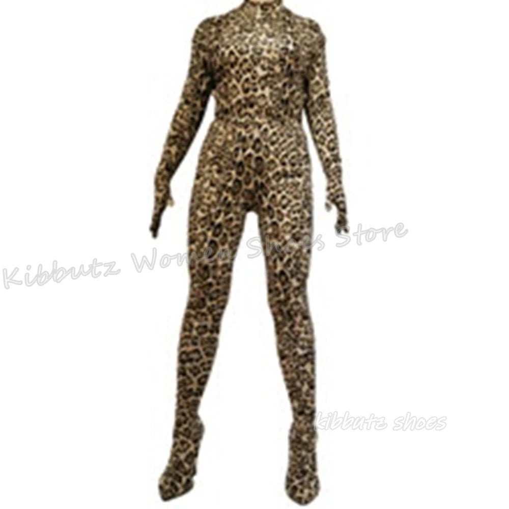Leopard Pant Boots Over The Knee Luxury Leather Mixed Color Sexy Novelty Fashion Women Shoes Clothes Pointed Toe Thin Heel New
