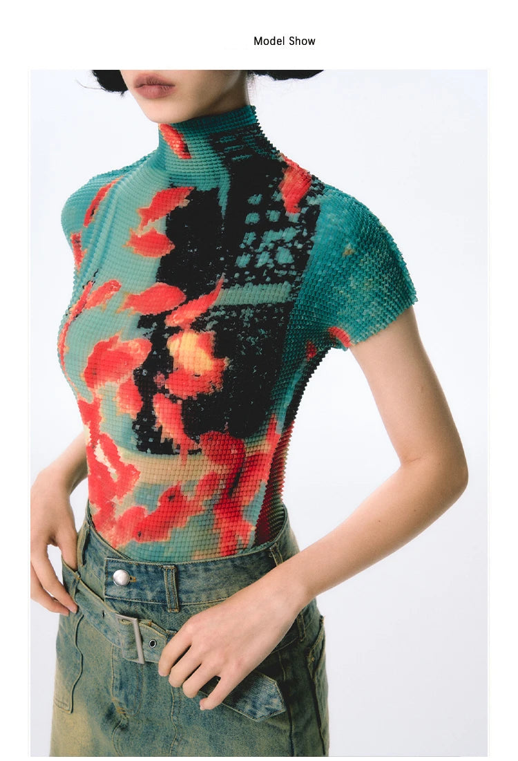 Women Bodycon T-Shirts Short Sleeve Tie Dye Tees Stretch Crop Tops Goblin Core 2000s Coquette Gyaru Aesthetic Kpop Kawaii Summe