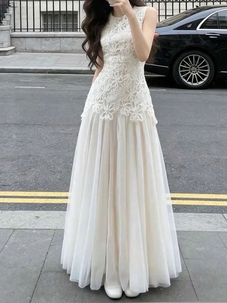 Regular Fit Crew Neck Embroidered Summer Midi Dress for Women