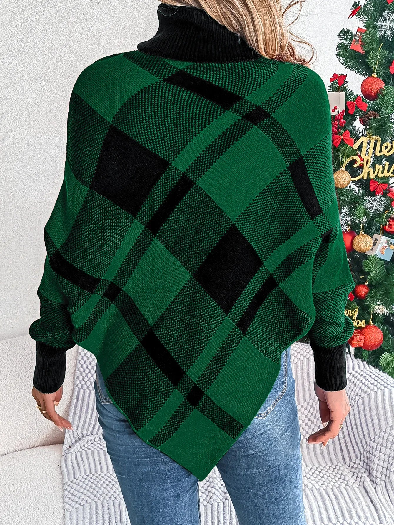 Casual Christmas Sweater Women Clothing Color Contrasting Checkered High Collar Long Sleeve Hooded Tops Y2k 2024 Autumn/Winter