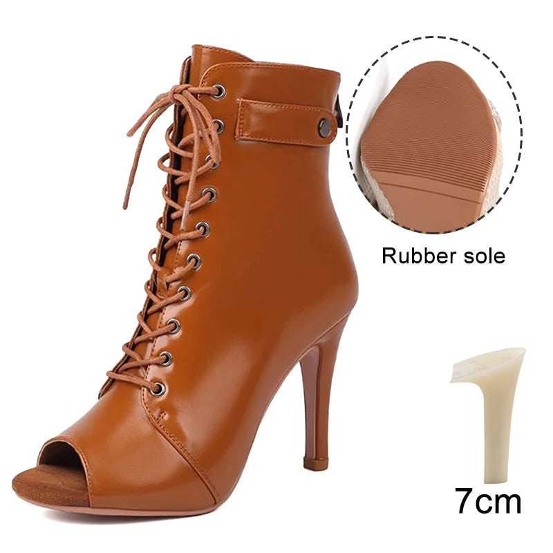Leather Latin Dance Ankle Booties With Heels for Women
