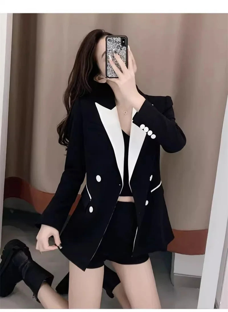 High-Quality Black Suit Jacket Women's 2022 Autumn Blazer Design Sense Of Contrast Color Lady Clothes Women's Trench Coat Spring