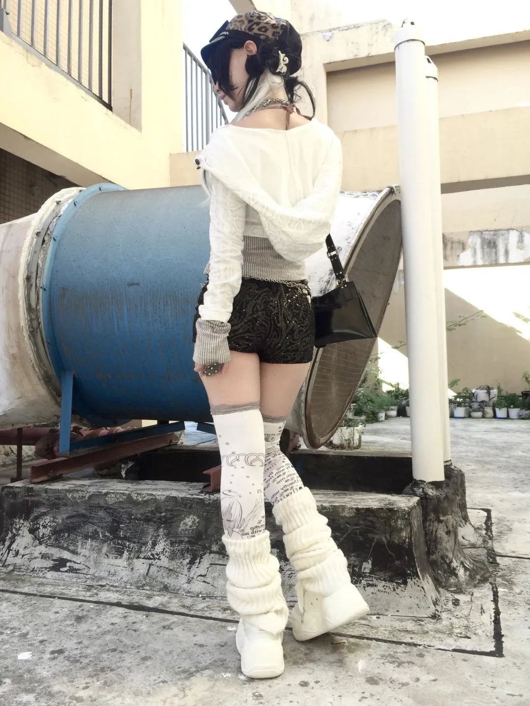 Karrram Japanese Y2k Fake Two-piece Knitted Tops Trashy 2000s Hooded Jacket Vintage Harajuku Knitwear Grunge Aesthetics American
